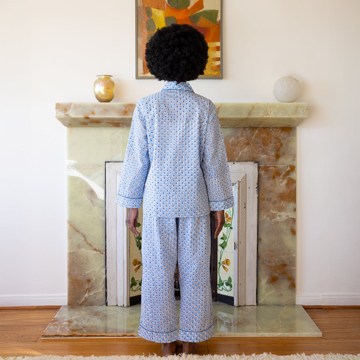 Pijama estampada a mano con bloques | Bluebonnet