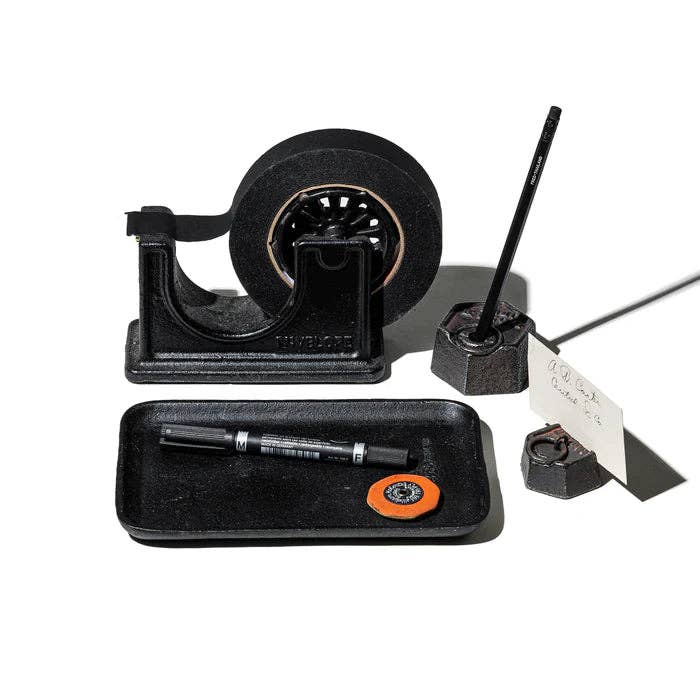 Puebco Black Cast Iron Tape Dispenser with Black Tape and black desktop goods | socius design | Rochester, MN