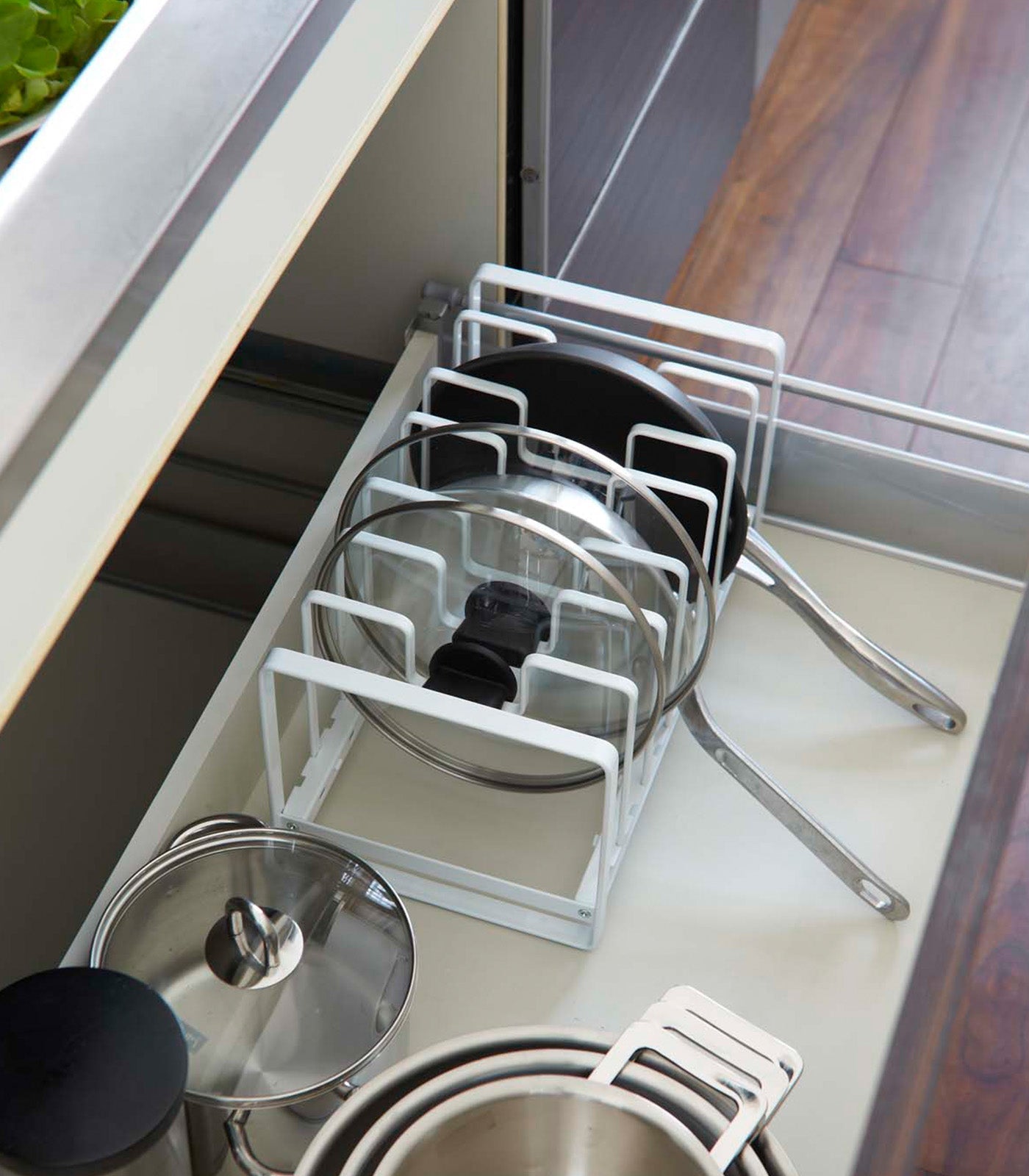 Yamazaki Home · Adjustable Pot Lid and Frying Pan Organizer · Steel | socius design in Rochester, MN