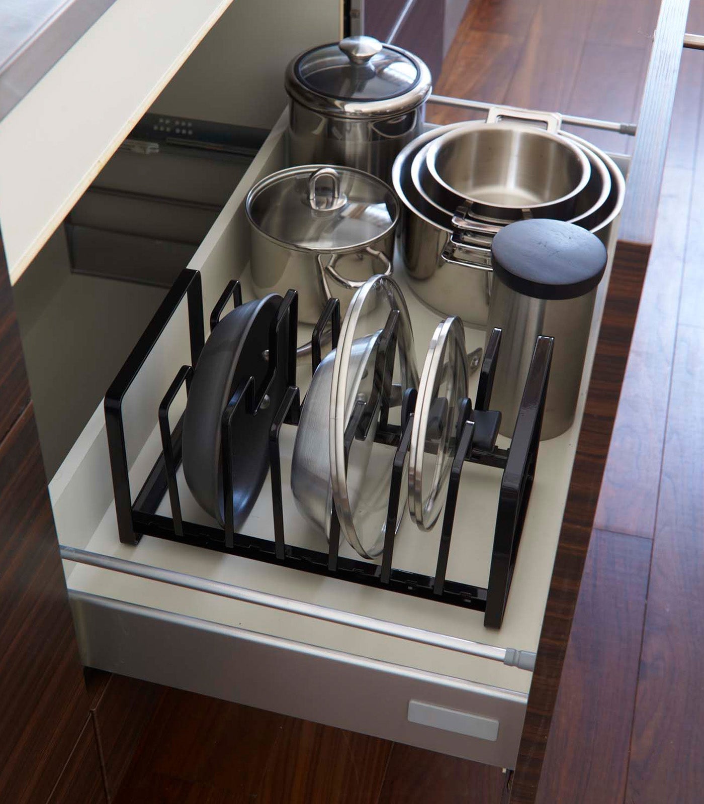 Yamazaki Home · Adjustable Pot Lid and Frying Pan Organizer · Steel | socius design in Rochester, MN