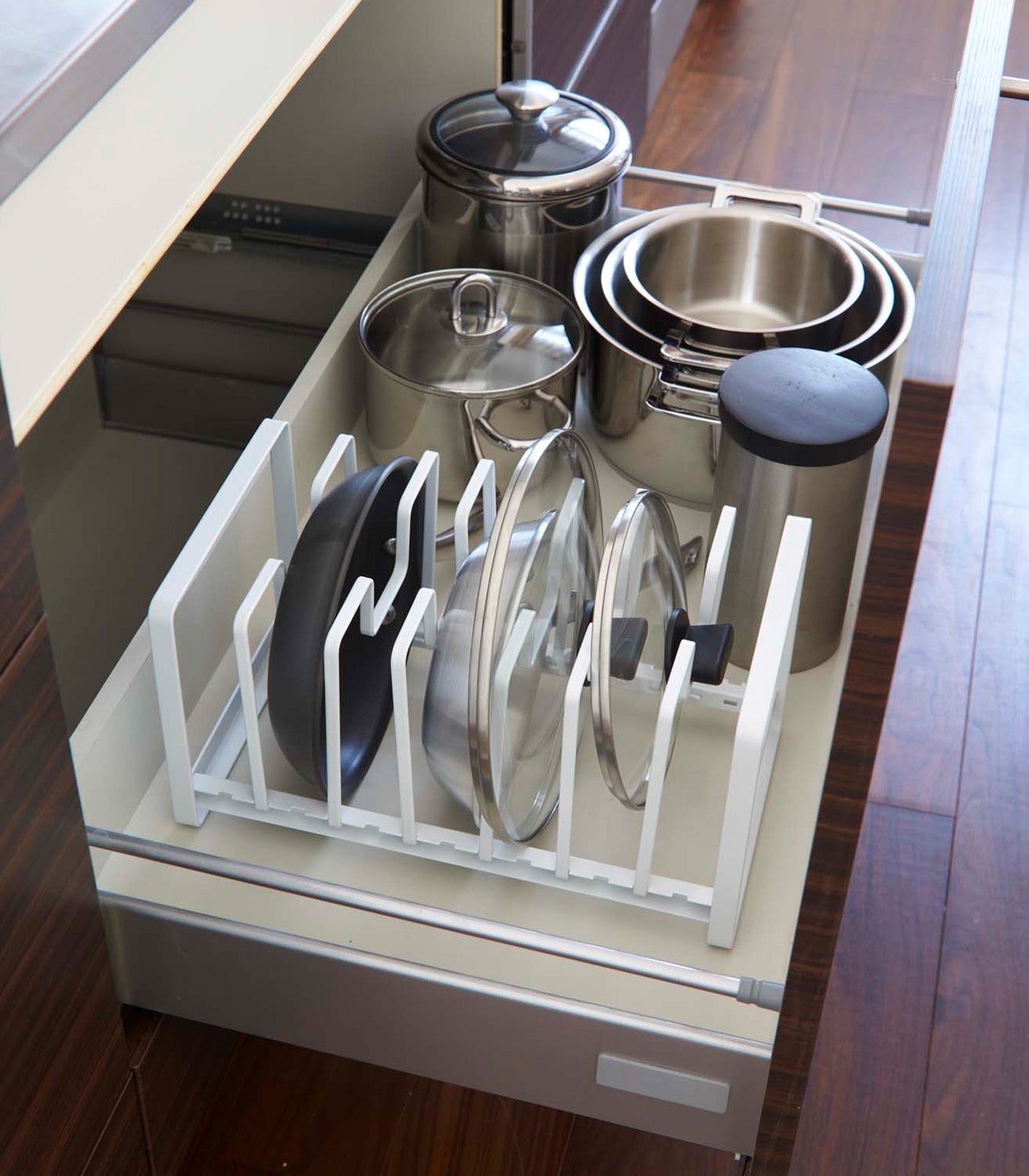 Yamazaki Home · Adjustable Pot Lid and Frying Pan Organizer · Steel | socius design in Rochester, MN