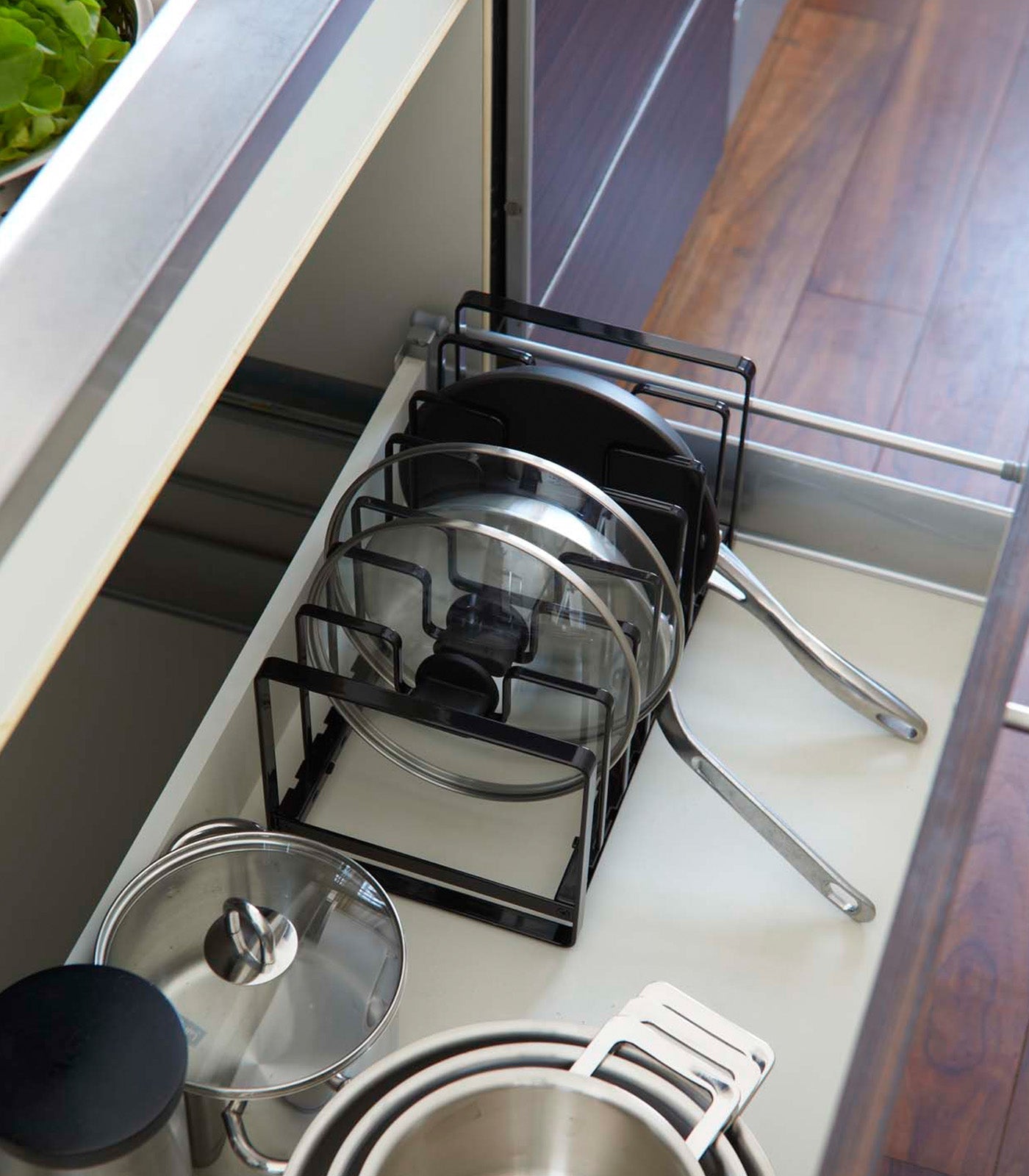 Yamazaki Home · Adjustable Pot Lid and Frying Pan Organizer · Steel | socius design in Rochester, MN
