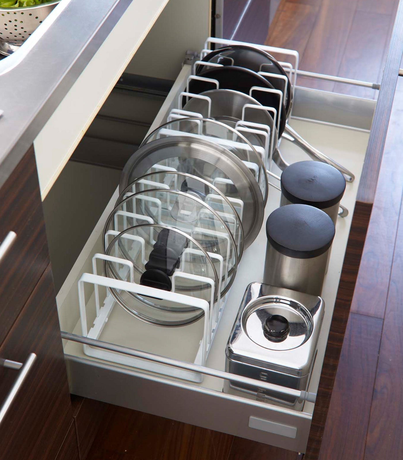 Yamazaki Home · Adjustable Pot Lid and Frying Pan Organizer · Steel | socius design in Rochester, MN
