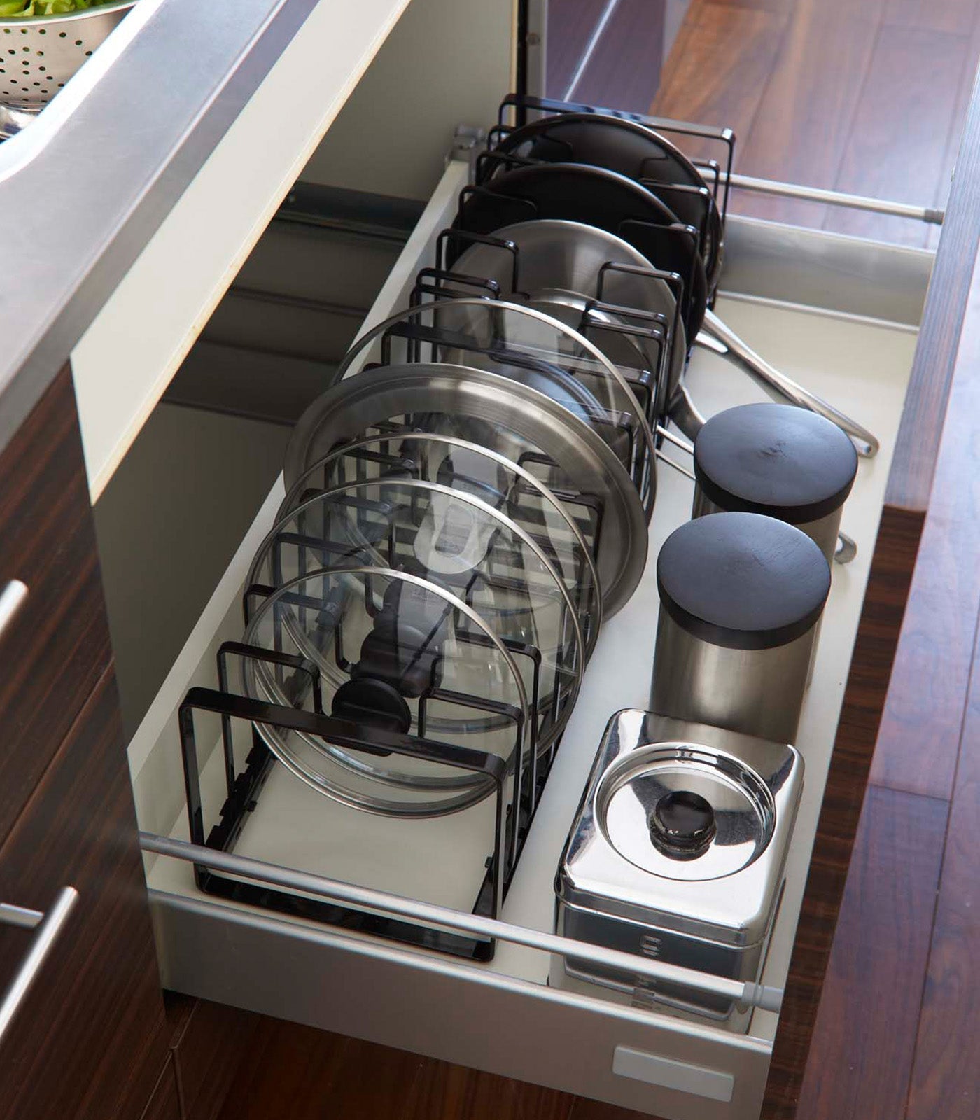 Yamazaki Home · Adjustable Pot Lid and Frying Pan Organizer · Steel | socius design in Rochester, MN