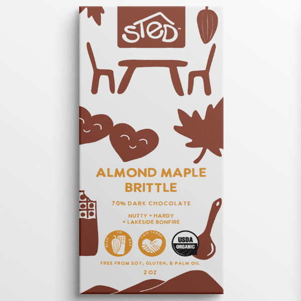 Sted Chocolate · Almond Maple Brittle Dark Chocolate Bar | socius design in Rochester, MN