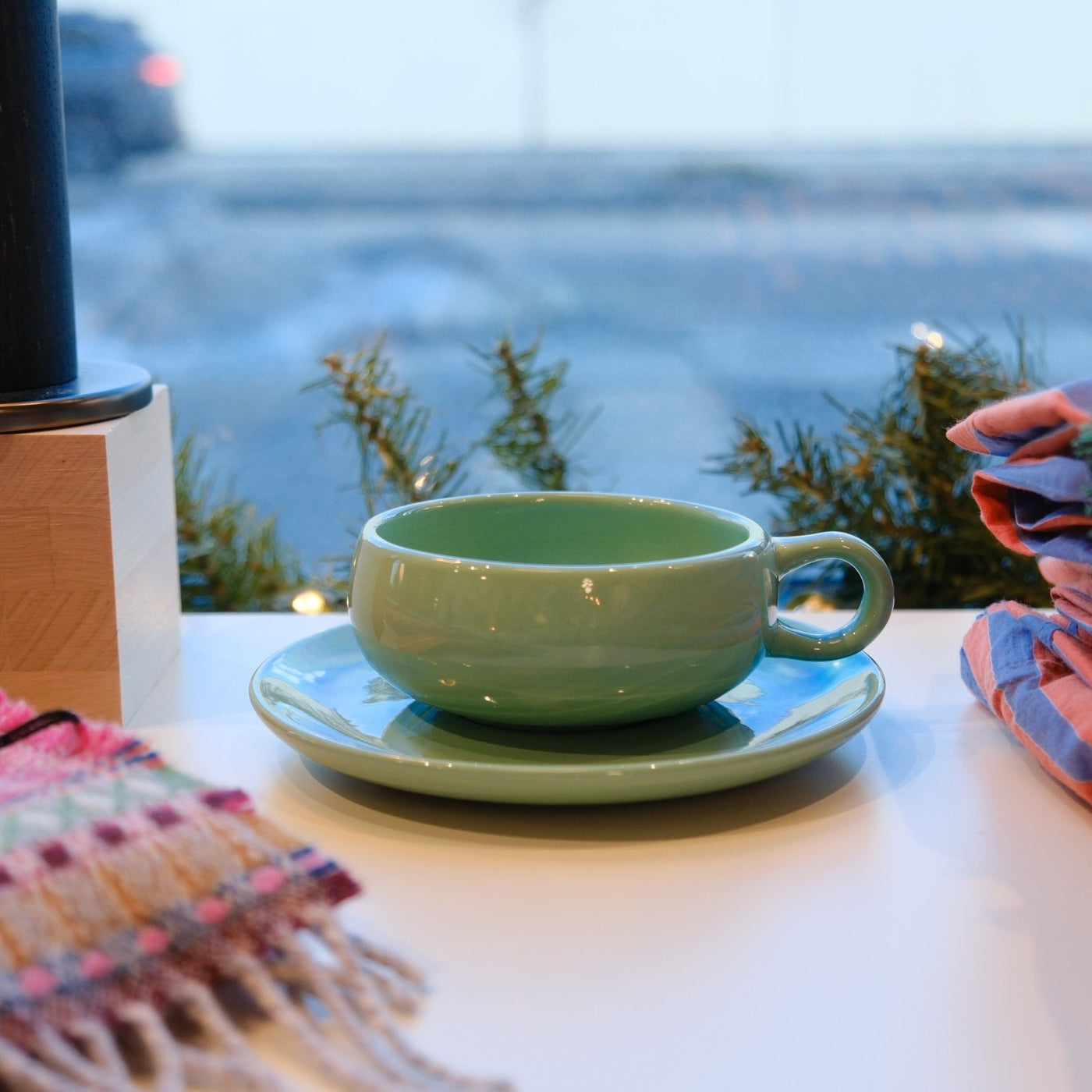 Bauer Pottery · American Modern Cup & Saucer | Turquoise | socius design in Rochester, MN