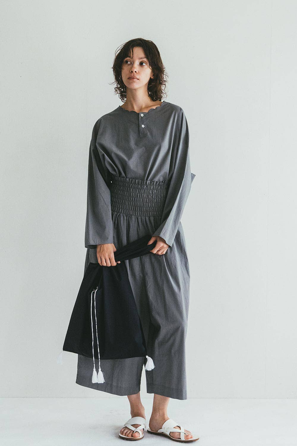 Fog Linen Work · Bipul Shirred-Waist Pants · Grey | socius design in Rochester, MN