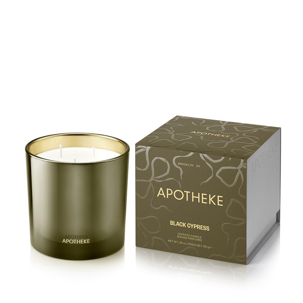 Apotheke Black Cypress 3-Wick Candle, 26 oz, green glass vessel