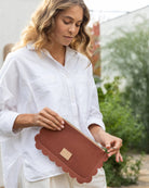 Graf Lantz · Deco Edge Merino Wool Clutch · Terracotta Vachetta | socius design in Rochester, MN