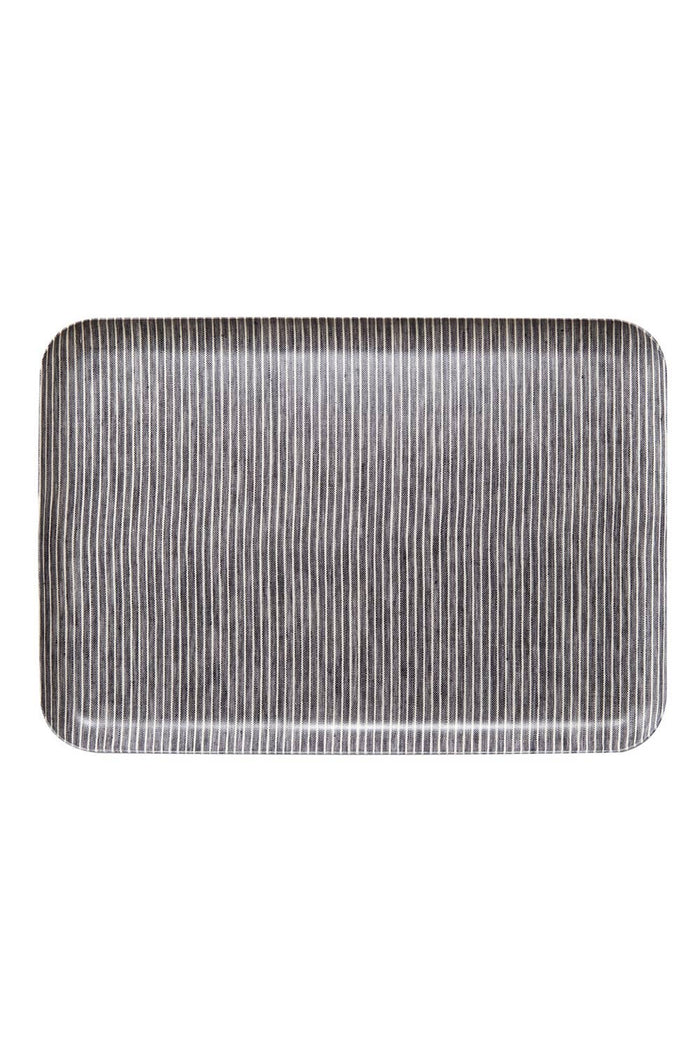 Indigo White Stripe Linen Coated Tray · Large