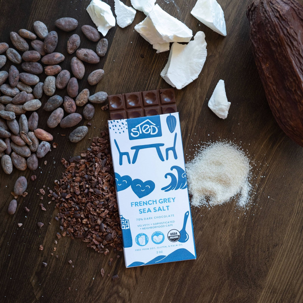 Sted Chocolate · French Grey Sea Salt Dark Chocolate Bar | socius design in Rochester, MN