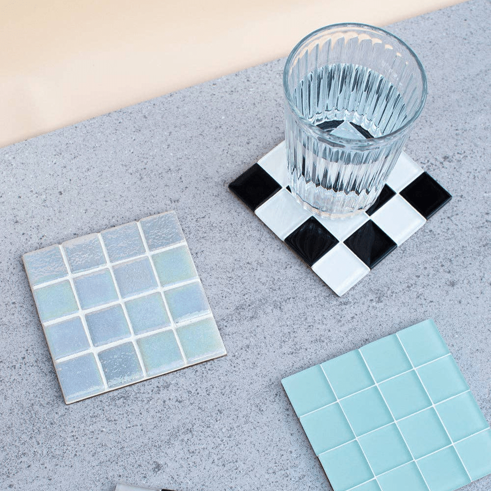 Subtle Art Studios · Glass Tile Coaster · Black + White Checkered | socius design in Rochester, MN