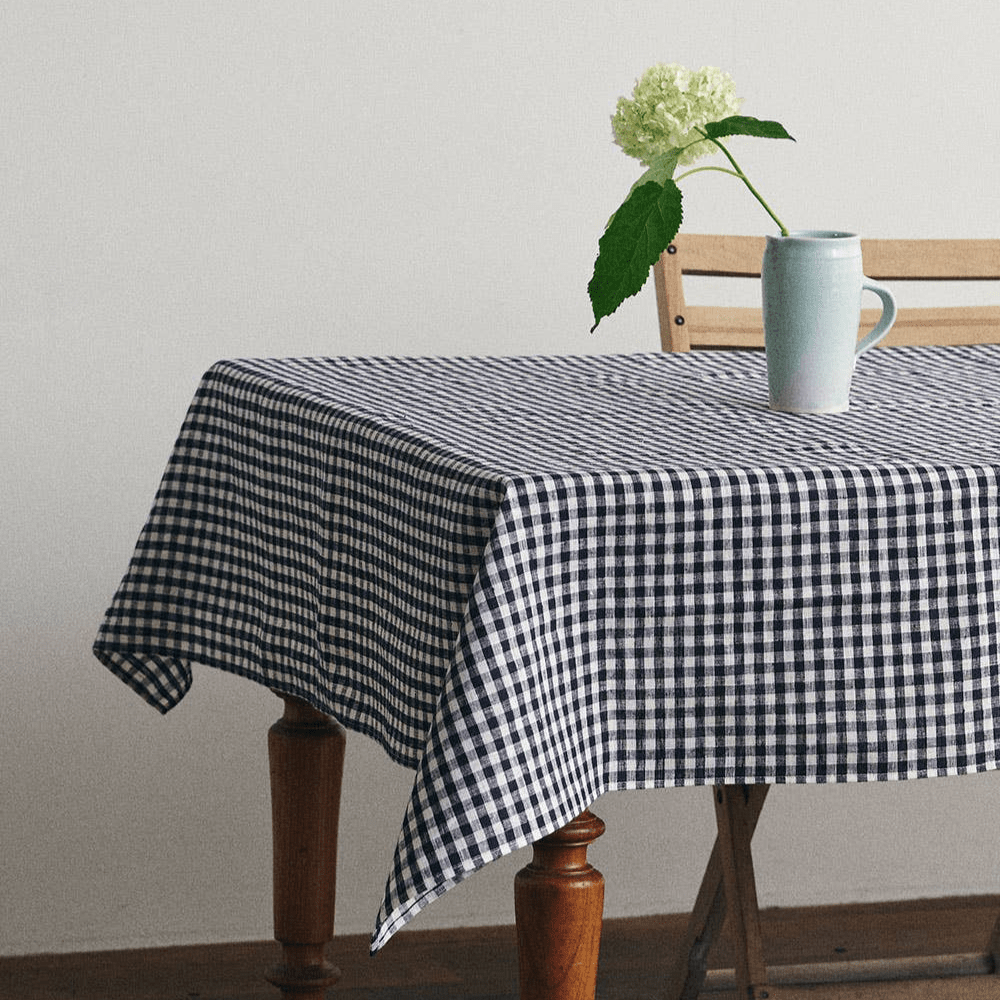 Linen Table Cloth in Navy White Check · Square | socius design