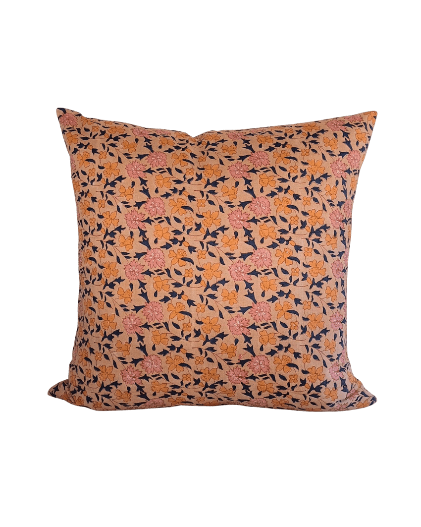 Soil to Studio · Noor Hand Block - printed Linen Pillow in Cafe | socius design in Rochester, MN