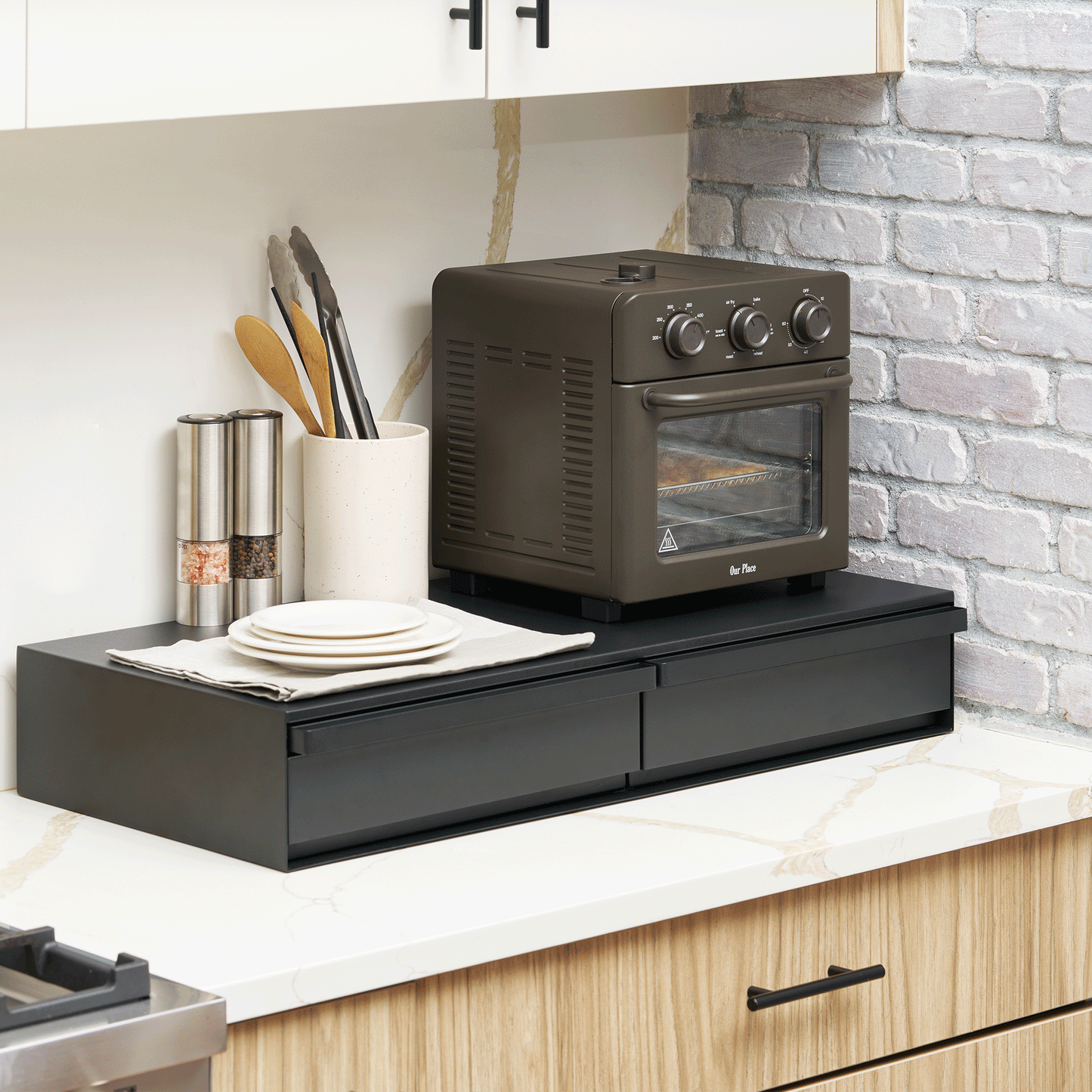 Wide Steel Countertop Drawer with Pull-Out Shelf