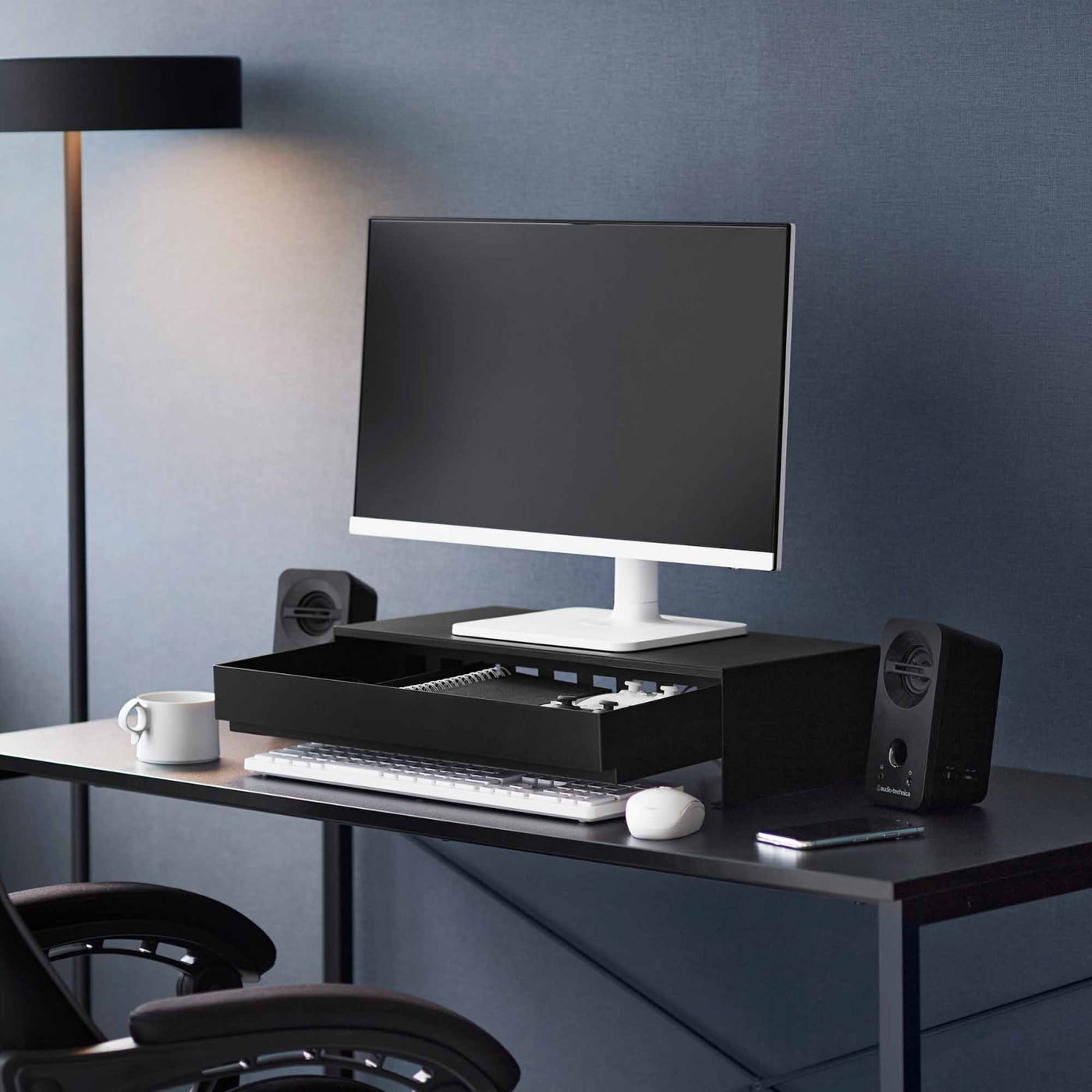 Yamazaki Home · Steel Monitor Stand With Drawer | socius design in Rochester, MN