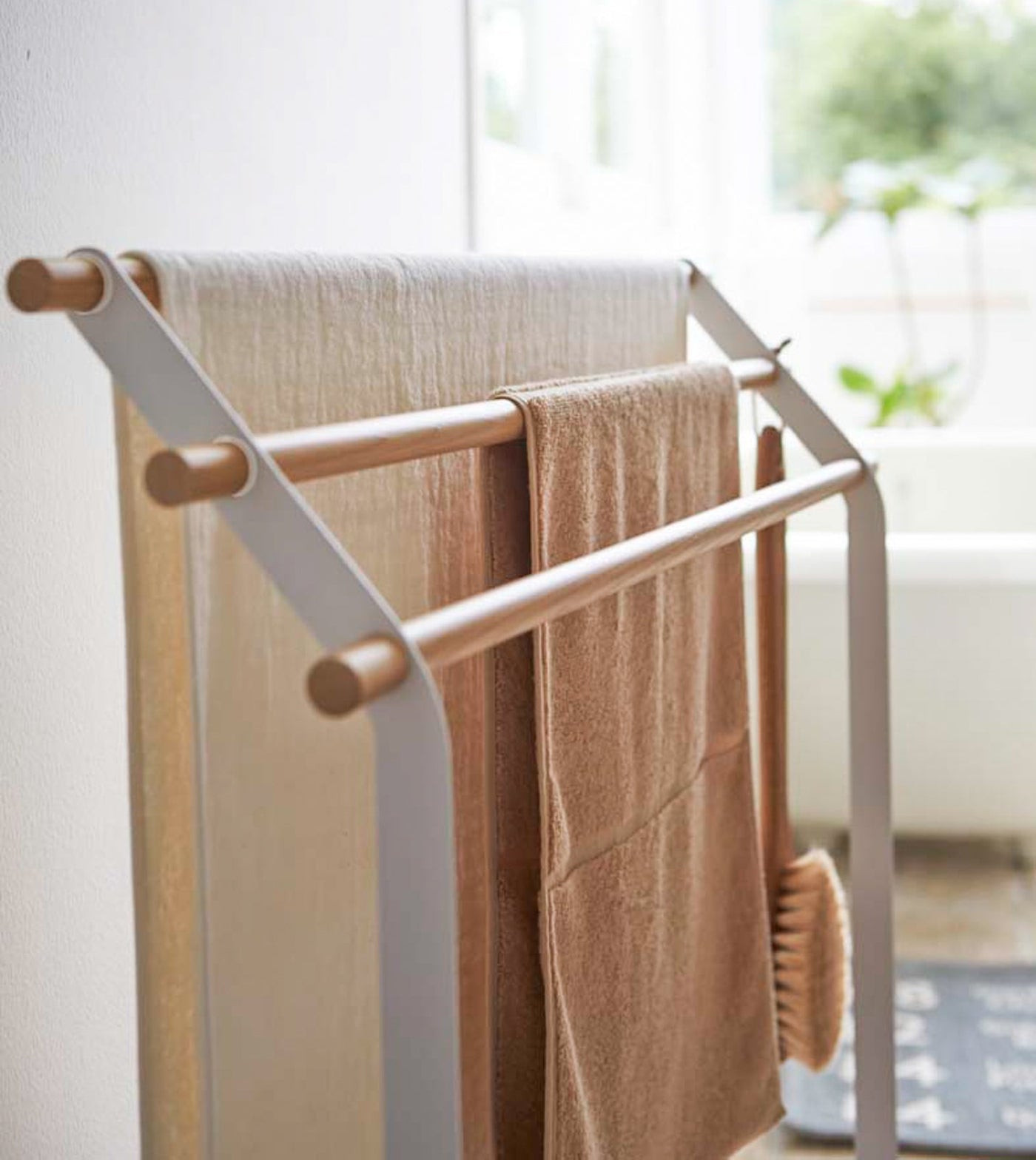 Yamazaki Home · Steel + Wood Bath Towel Rack (32" H) · Yamazaki Home | socius design in Rochester, MN