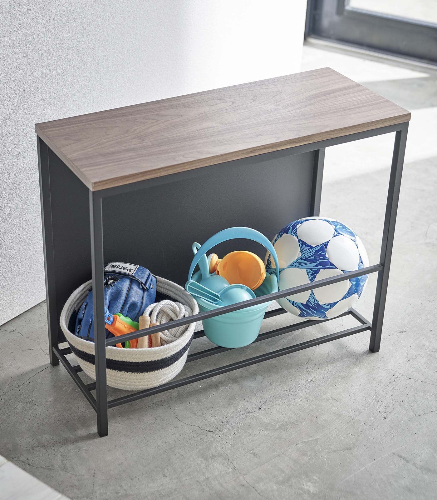 Yamazaki Home · Steel + Wood Entryway Storage Organizer & Bench (18" H) | socius design in Rochester, MN