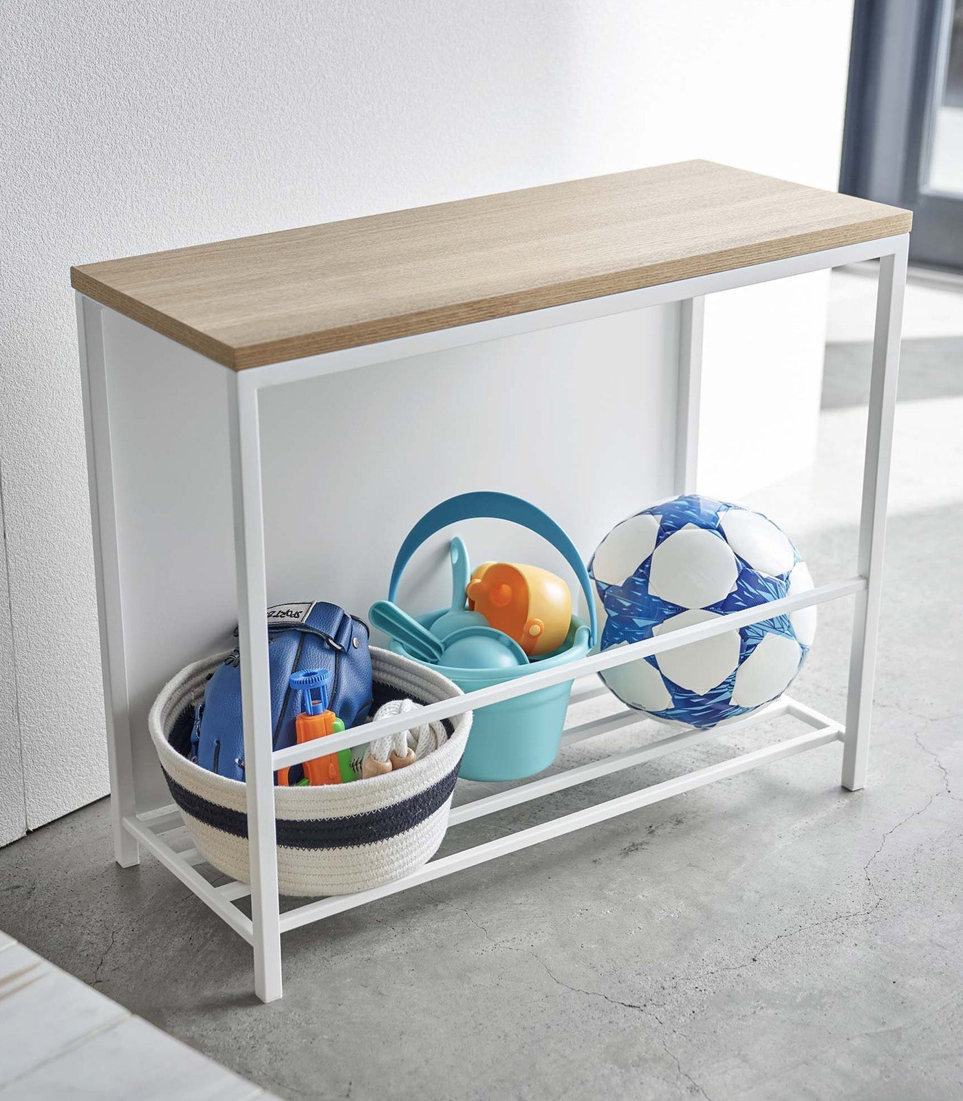 Yamazaki Home · Steel + Wood Entryway Storage Organizer & Bench (18" H) | socius design in Rochester, MN