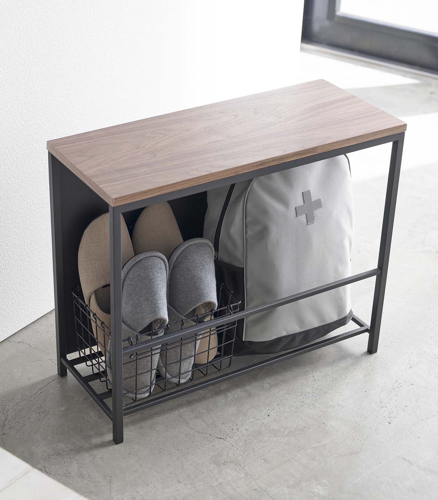 Yamazaki Home · Steel + Wood Entryway Storage Organizer & Bench (18" H) | socius design in Rochester, MN