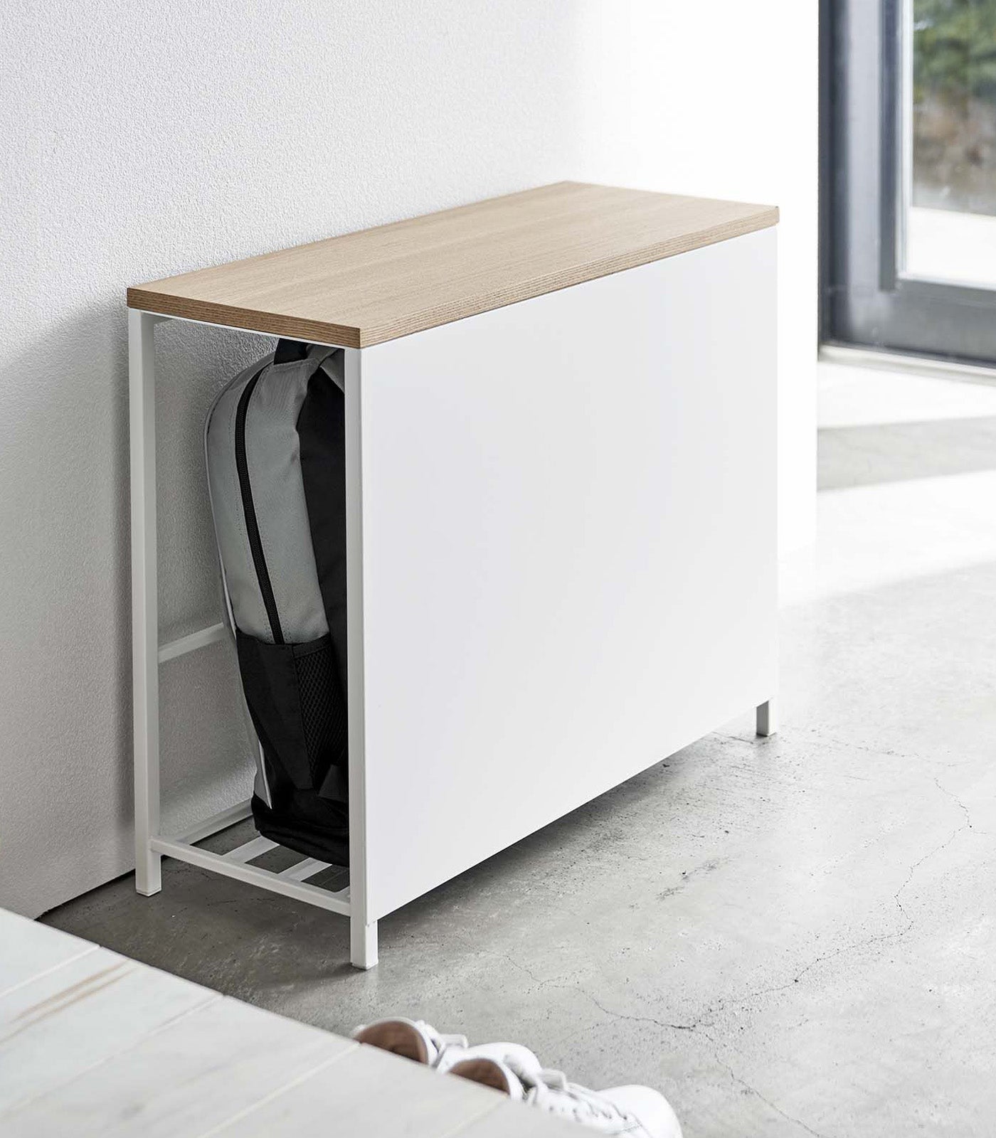 Yamazaki Home · Steel + Wood Entryway Storage Organizer & Bench (18" H) | socius design in Rochester, MN