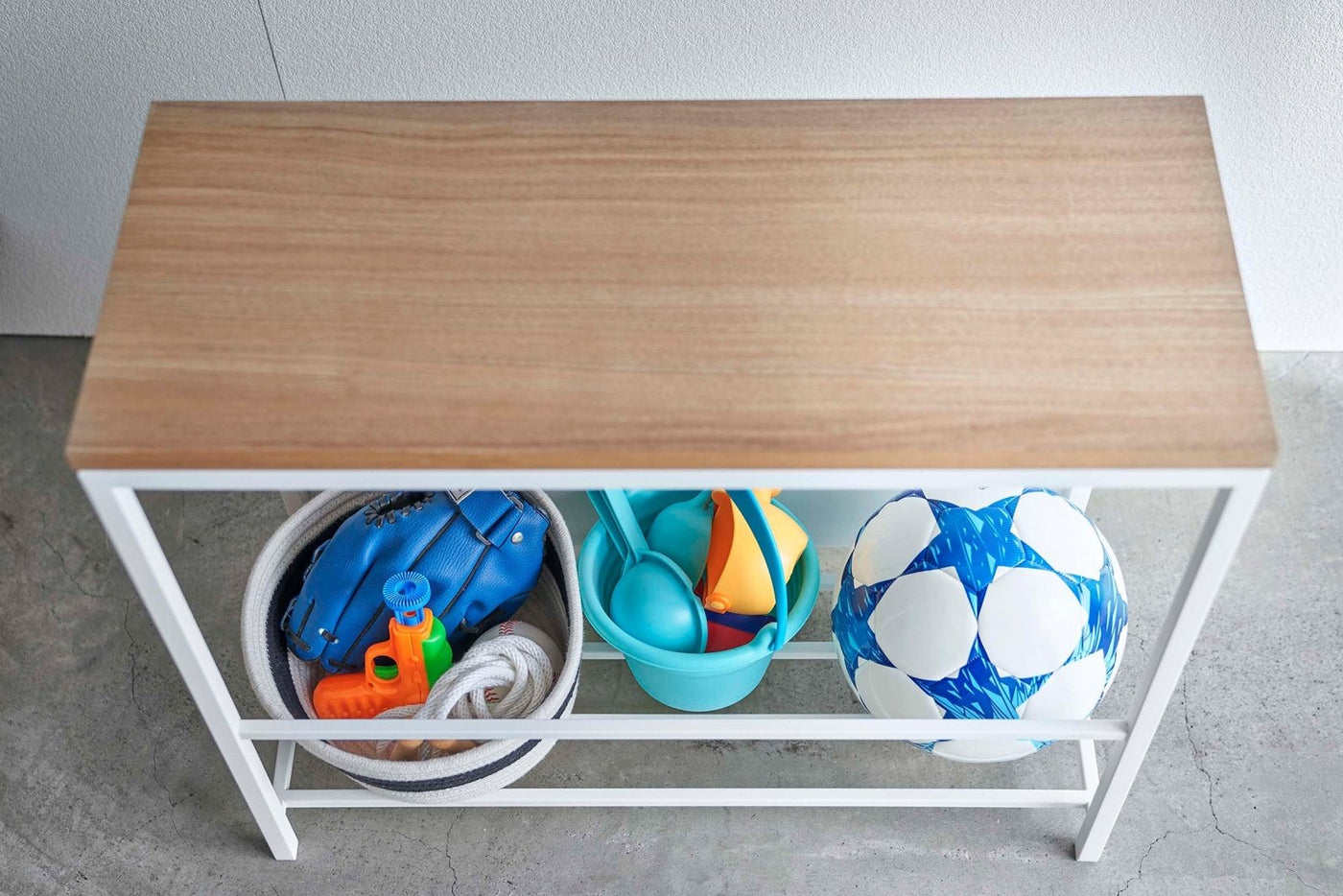 Yamazaki Home · Steel + Wood Entryway Storage Organizer & Bench (18" H) | socius design in Rochester, MN