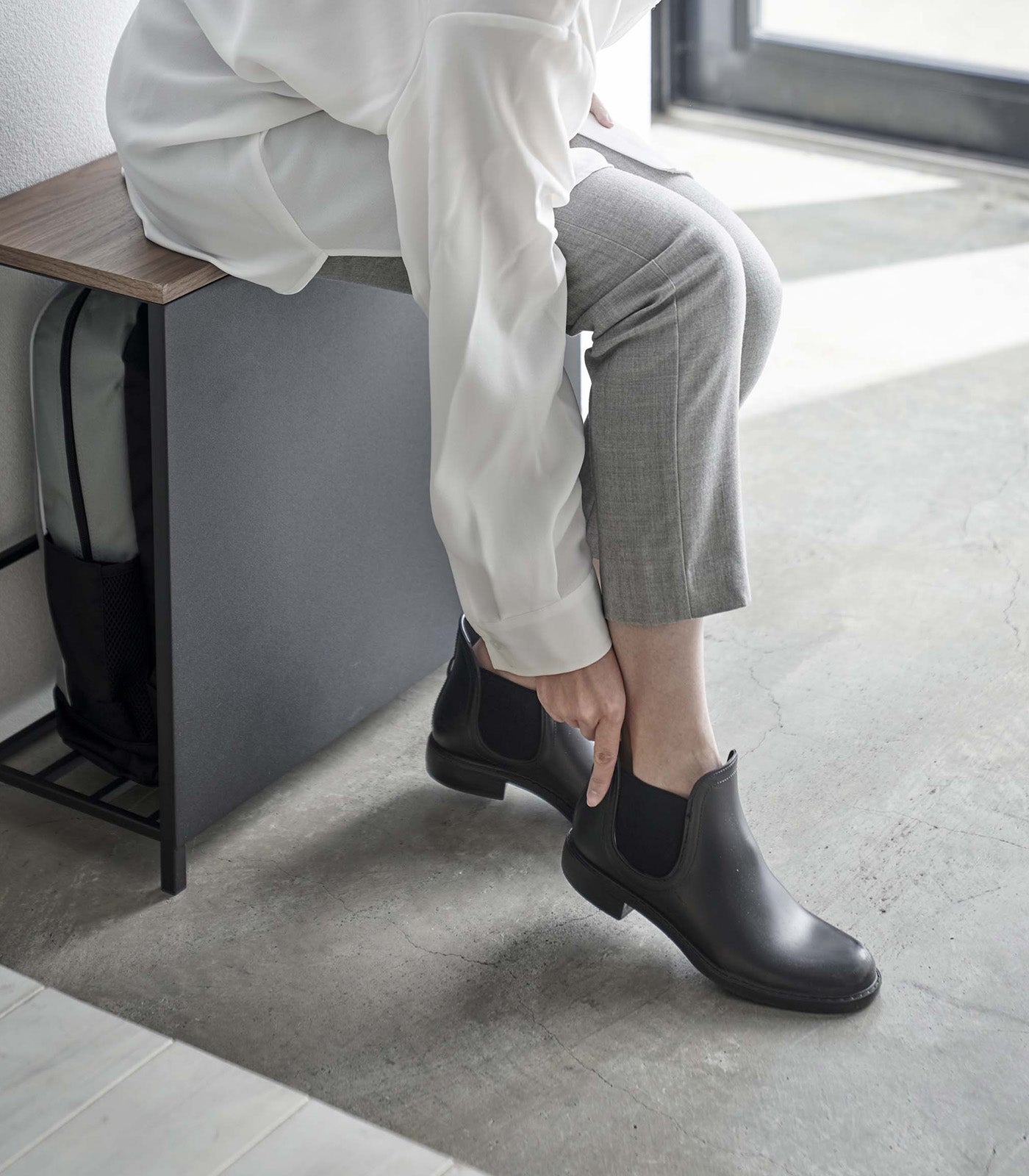 Yamazaki Home · Steel + Wood Entryway Storage Organizer & Bench (18" H) | socius design in Rochester, MN