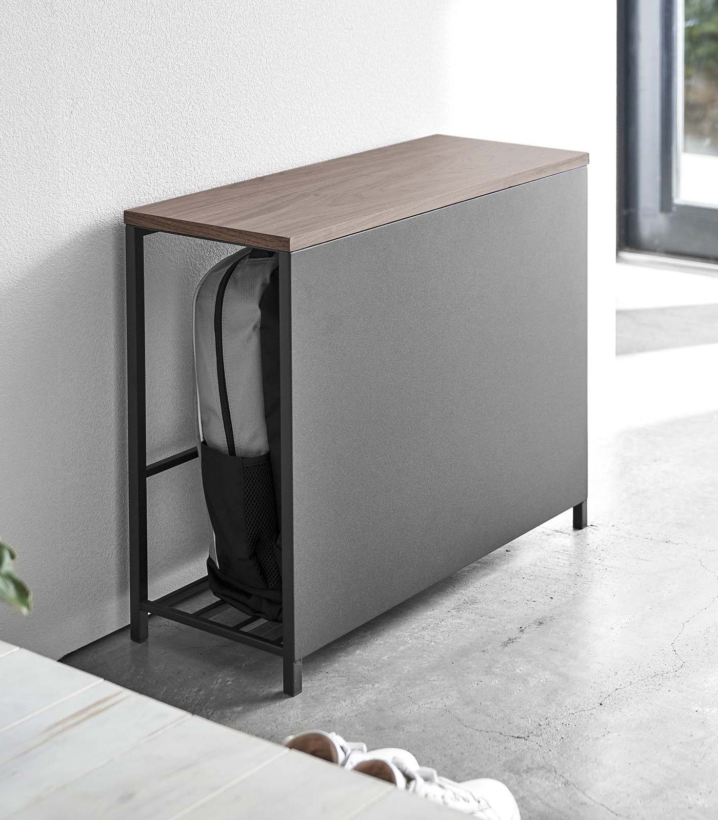 Yamazaki Home · Steel + Wood Entryway Storage Organizer & Bench (18" H) | socius design in Rochester, MN