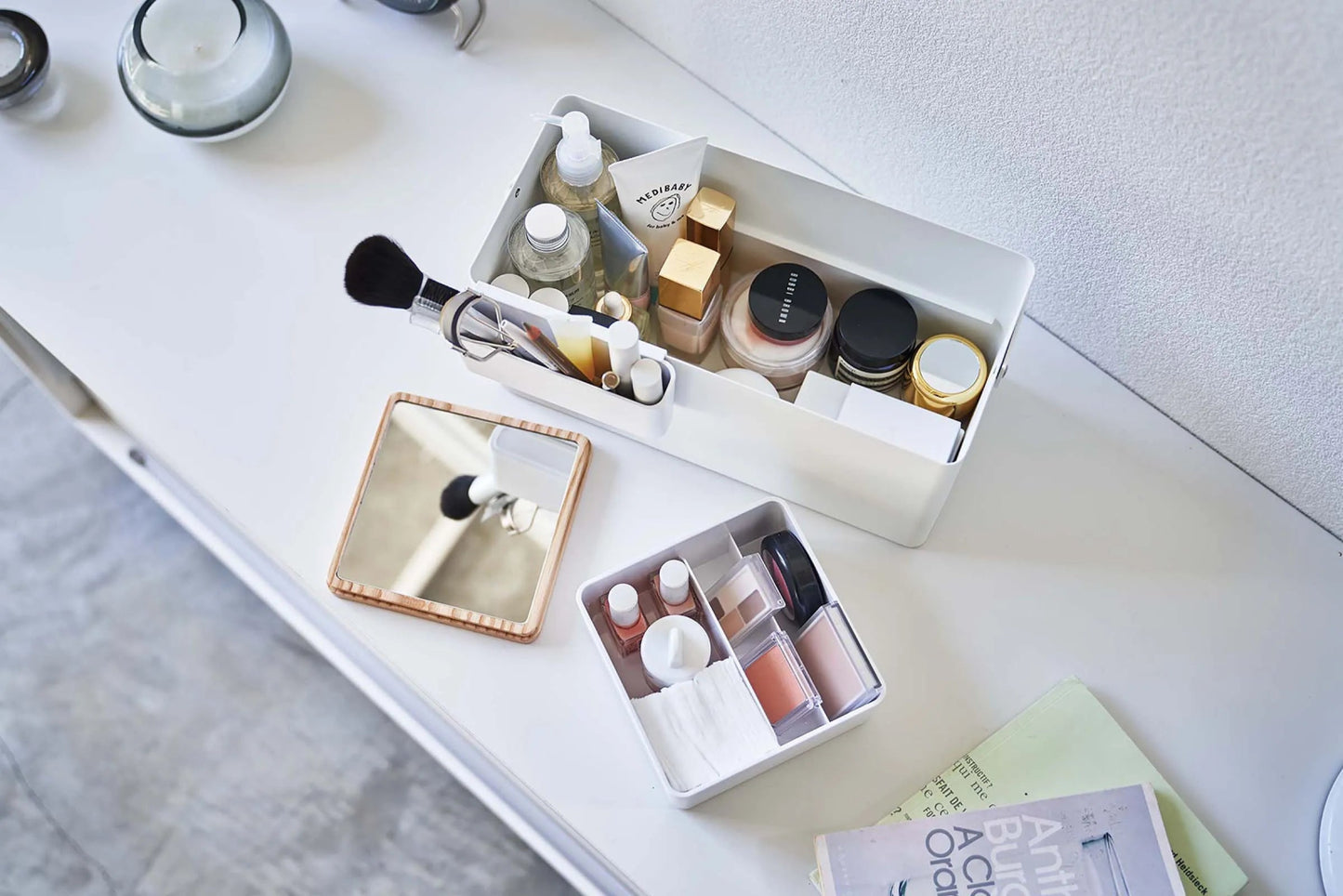 Yamazaki Home · Steel + Wood Makeup Organizer with Mirror · Yamazaki Home | socius design in Rochester, MN