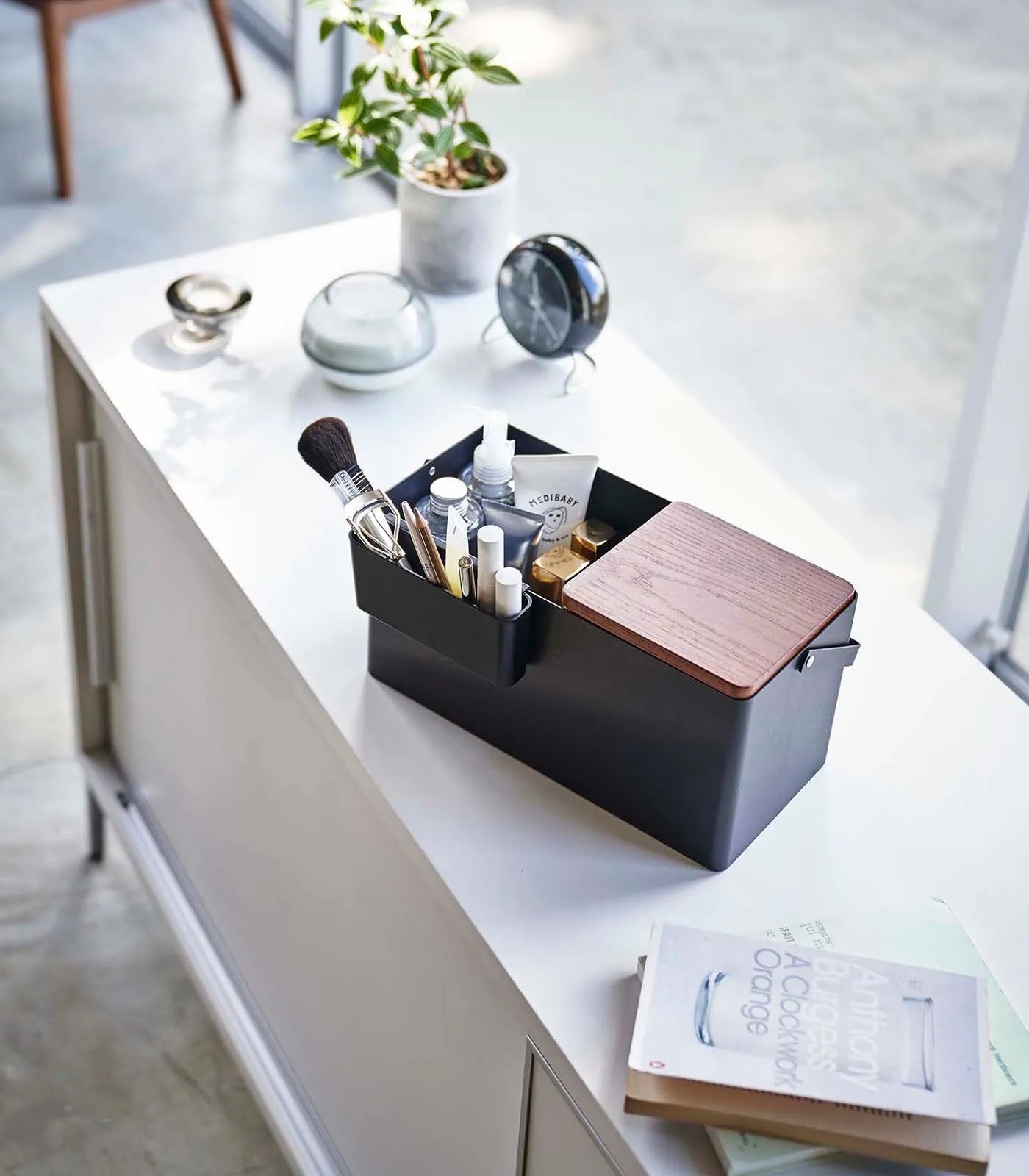 Yamazaki Home · Steel + Wood Makeup Organizer with Mirror · Yamazaki Home | socius design in Rochester, MN
