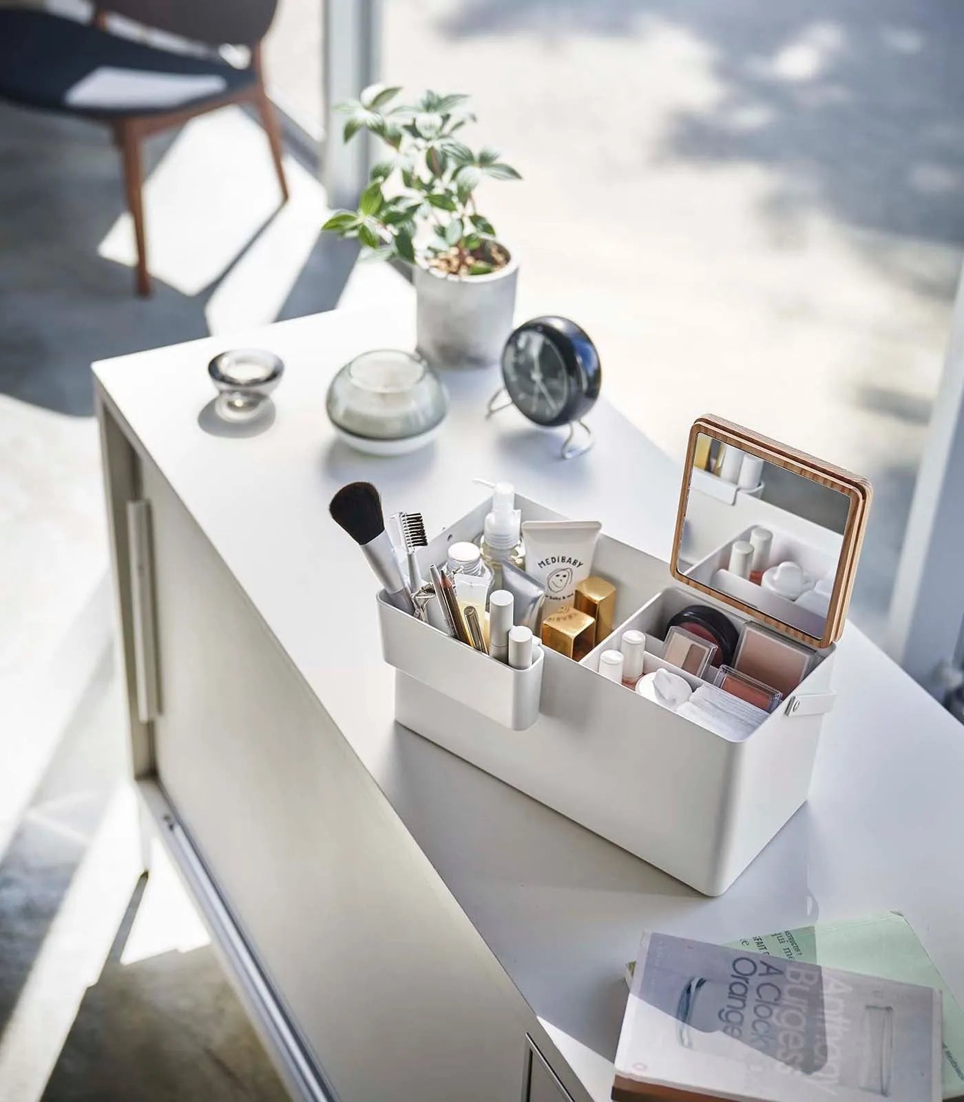 Yamazaki Home · Steel + Wood Makeup Organizer with Mirror · Yamazaki Home | socius design in Rochester, MN