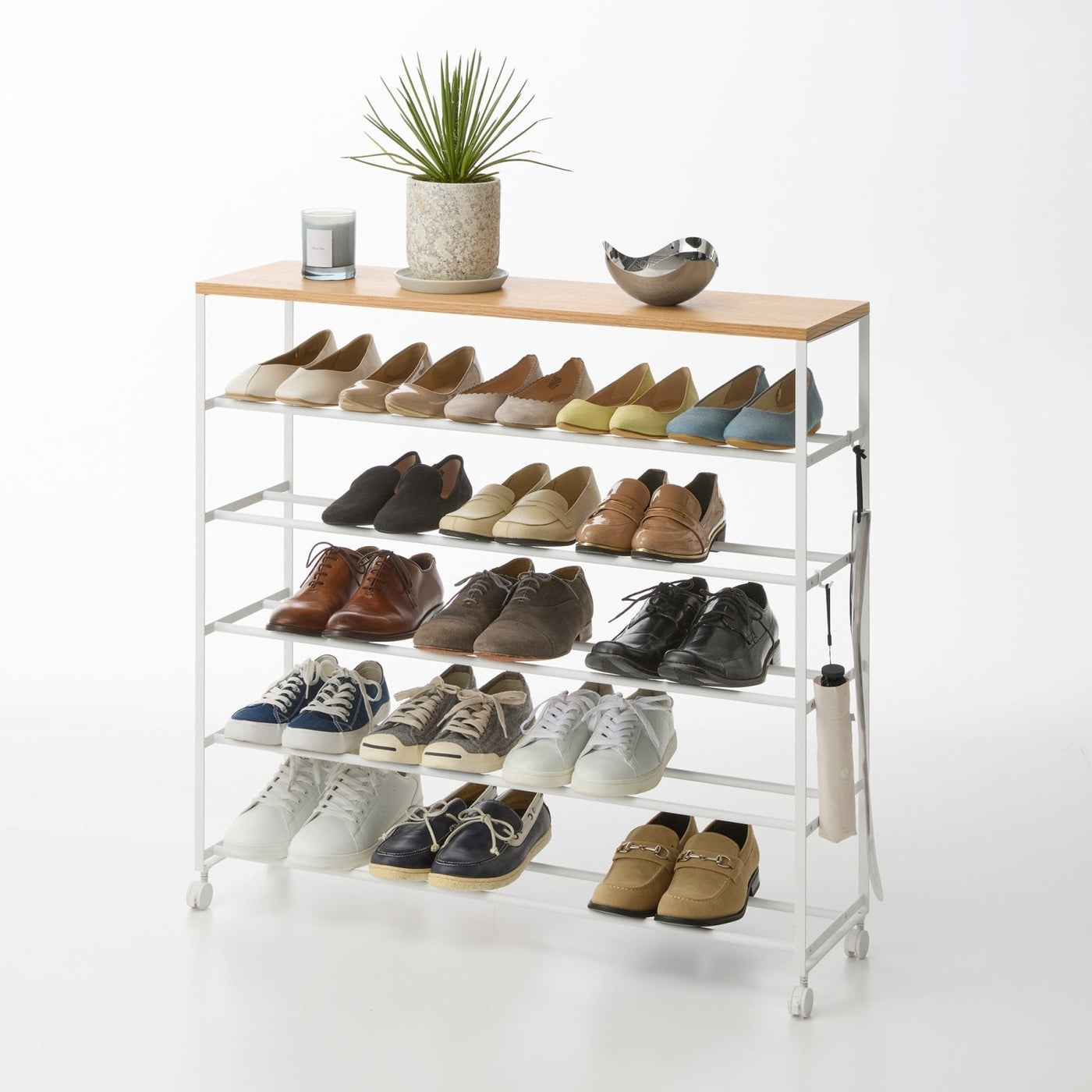 Yamazaki Home · Steel + Wood Rolling Five - Tier Shoe Rack (34.25"H) | socius design in Rochester, MN