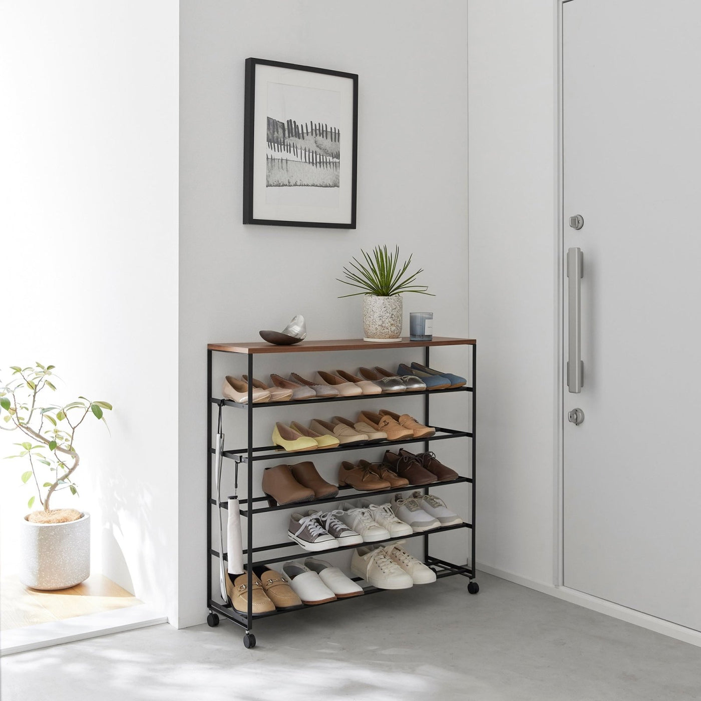 Yamazaki Home · Steel + Wood Rolling Five - Tier Shoe Rack (34.25"H) | socius design in Rochester, MN