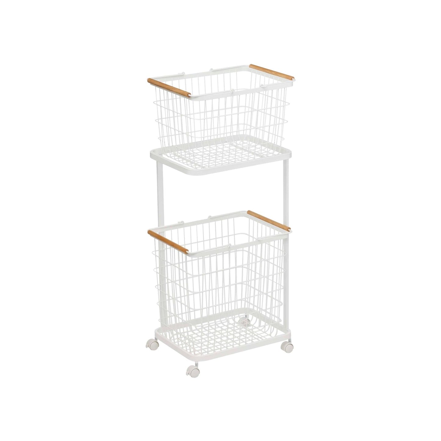 Yamazaki Home · Steel + Wood Rolling Laundry Cart + Wire Baskets (38" H) | socius design in Rochester, MN