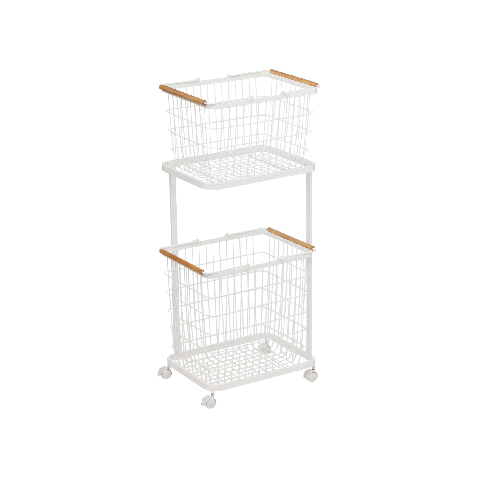 Yamazaki Home · Steel + Wood Rolling Laundry Cart + Wire Baskets (38" H) | socius design in Rochester, MN
