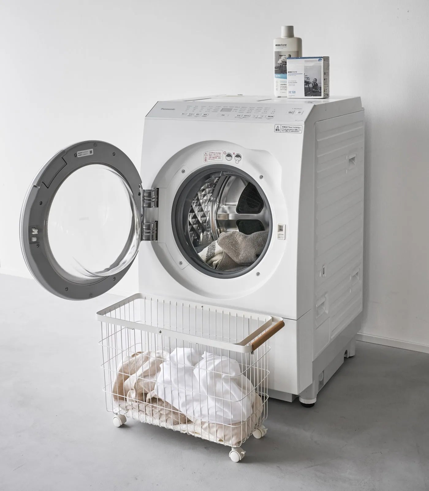 Yamazaki Home · Steel + Wood Rolling Wire Basket (15" H) | socius design in Rochester, MN