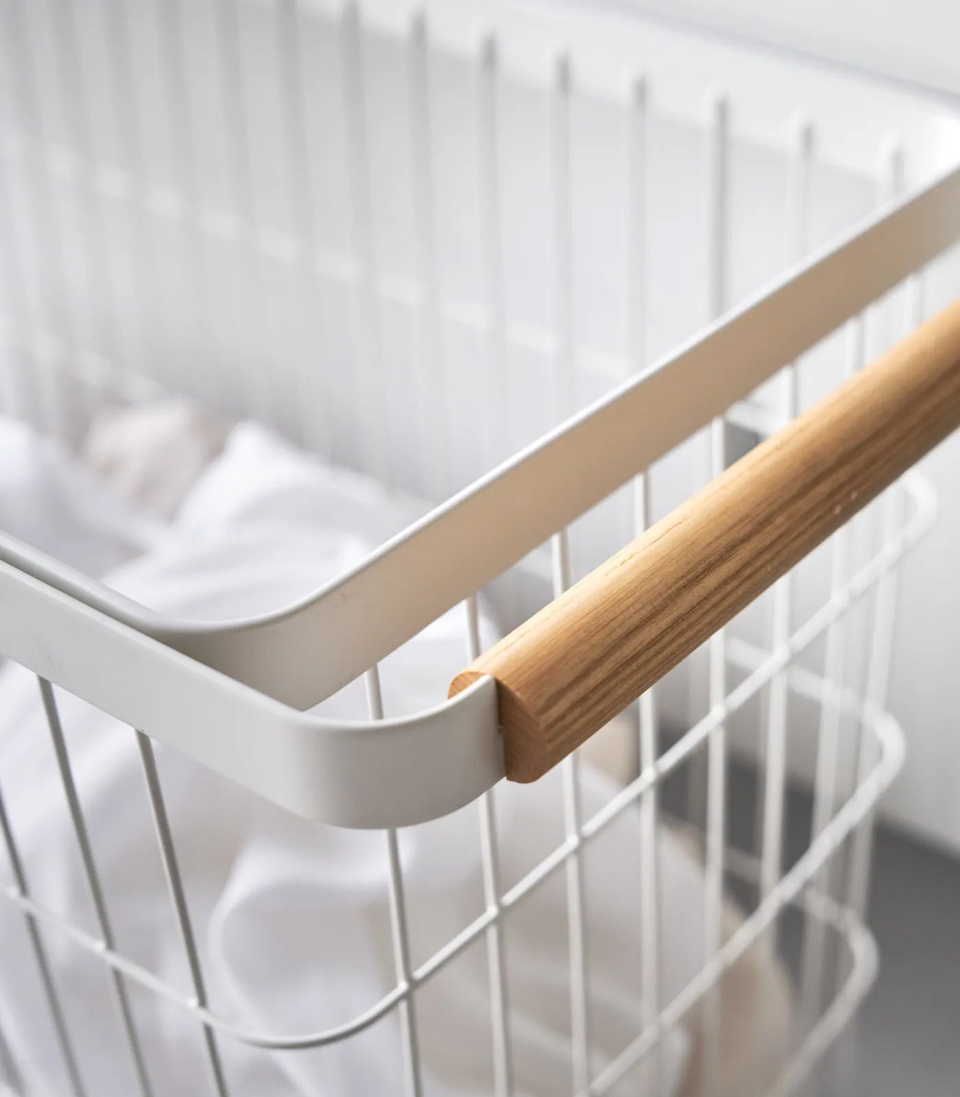 Yamazaki Home · Steel + Wood Rolling Wire Basket (15" H) | socius design in Rochester, MN