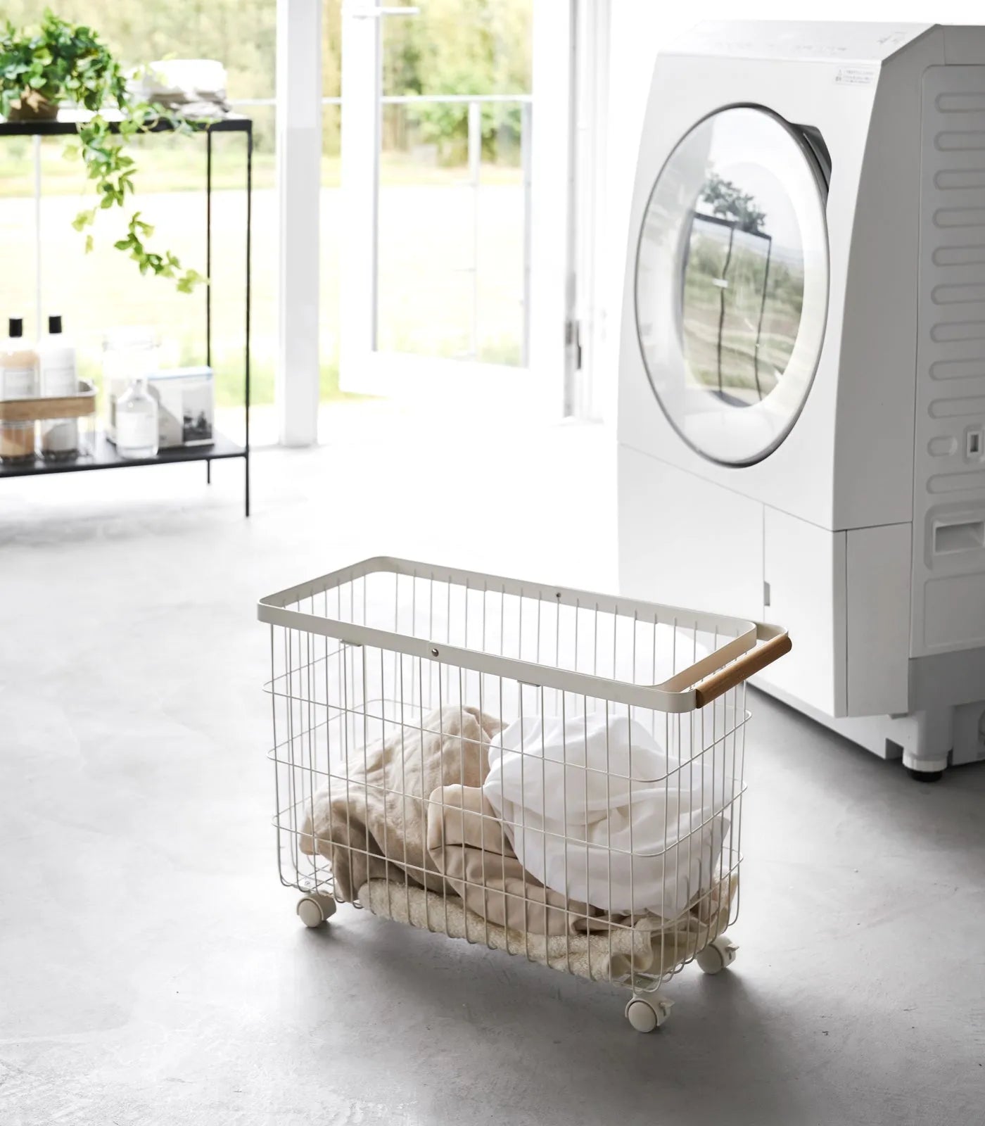 Yamazaki Home · Steel + Wood Rolling Wire Basket (15" H) | socius design in Rochester, MN