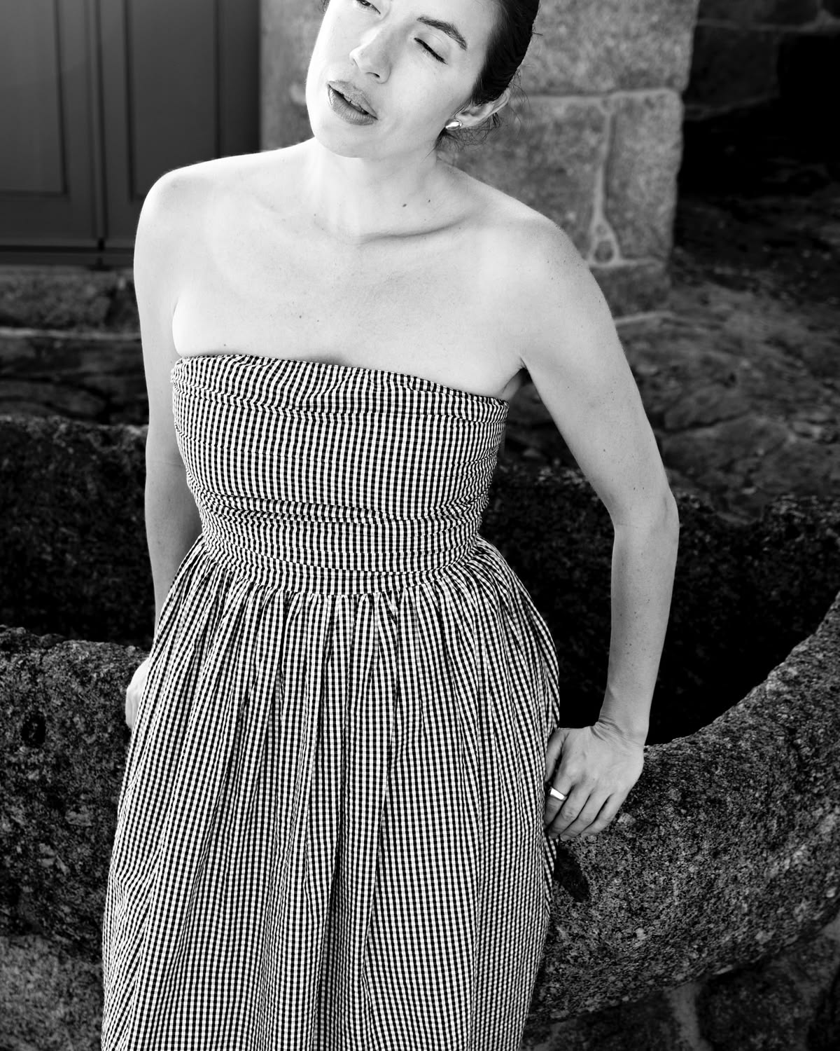 LAUDE the Label · Strapless Tie Back Dress in Gingham | socius design in Rochester, MN
