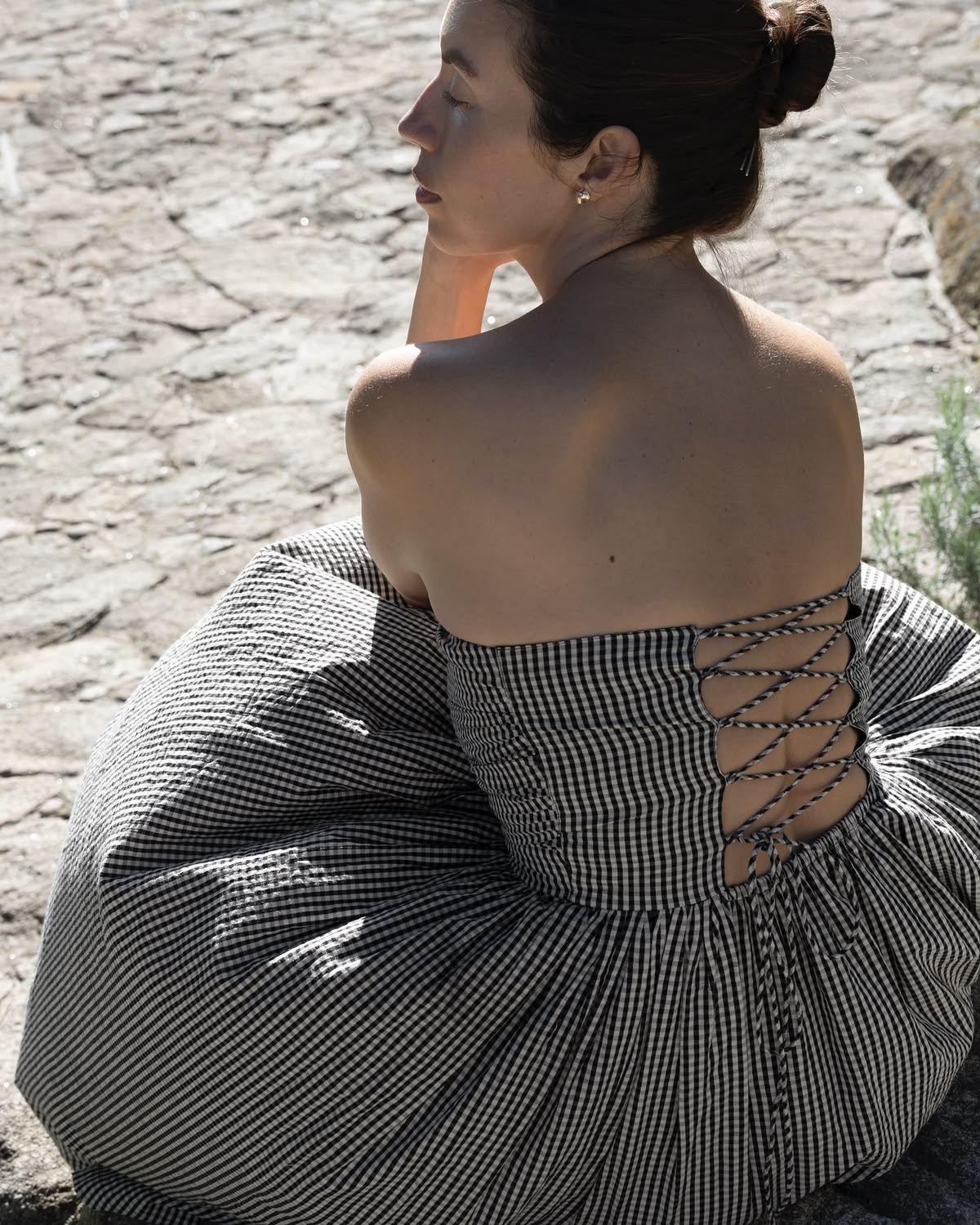 LAUDE the Label · Strapless Tie Back Dress in Gingham | socius design in Rochester, MN