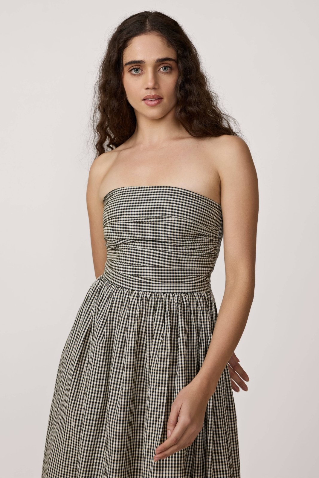 LAUDE the Label · Strapless Tie Back Dress in Gingham | socius design in Rochester, MN