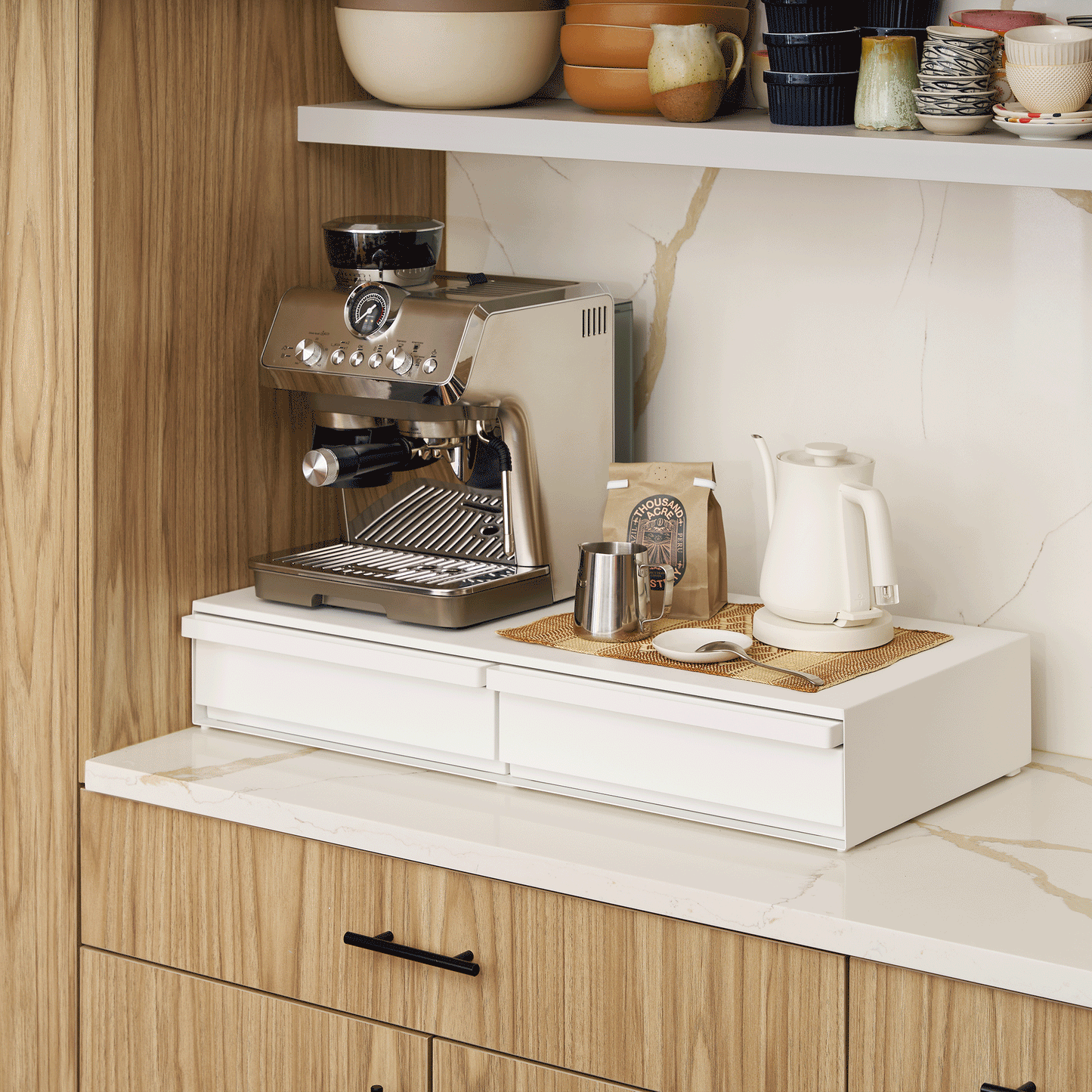 Wide Steel Countertop Drawer with Pull-Out Shelf