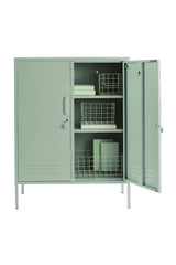 The Midi locker in Sage, doors open and styled