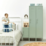 The Skinny and Shorty lockers in Sage styled in a living space