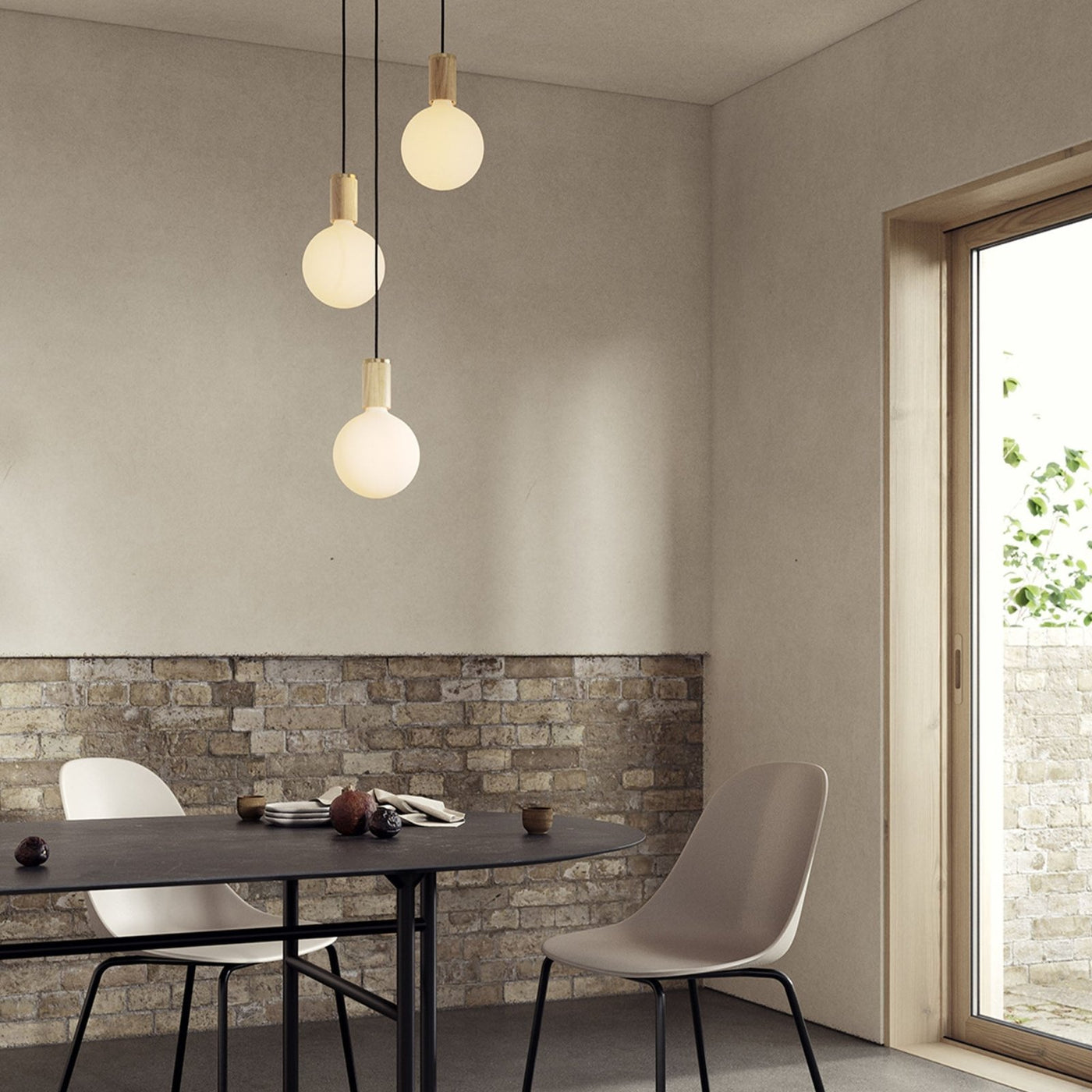Tala US · Triple Pendant in Oak + Sphere IV - White Canopy | socius design in Rochester, MN