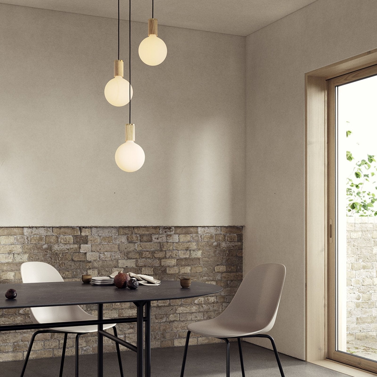 Tala US · Triple Pendant in Oak + Sphere IV - White Canopy | socius design in Rochester, MN