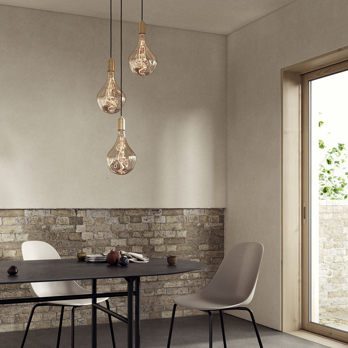 Triple Pendant in Walnut + Voronoi II - Black Canopy