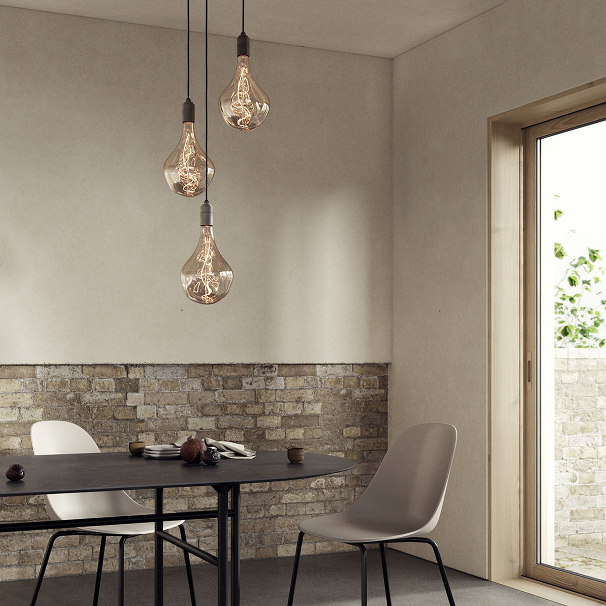 Triple Pendant in Graphite + Voronoi II - Black Canopy